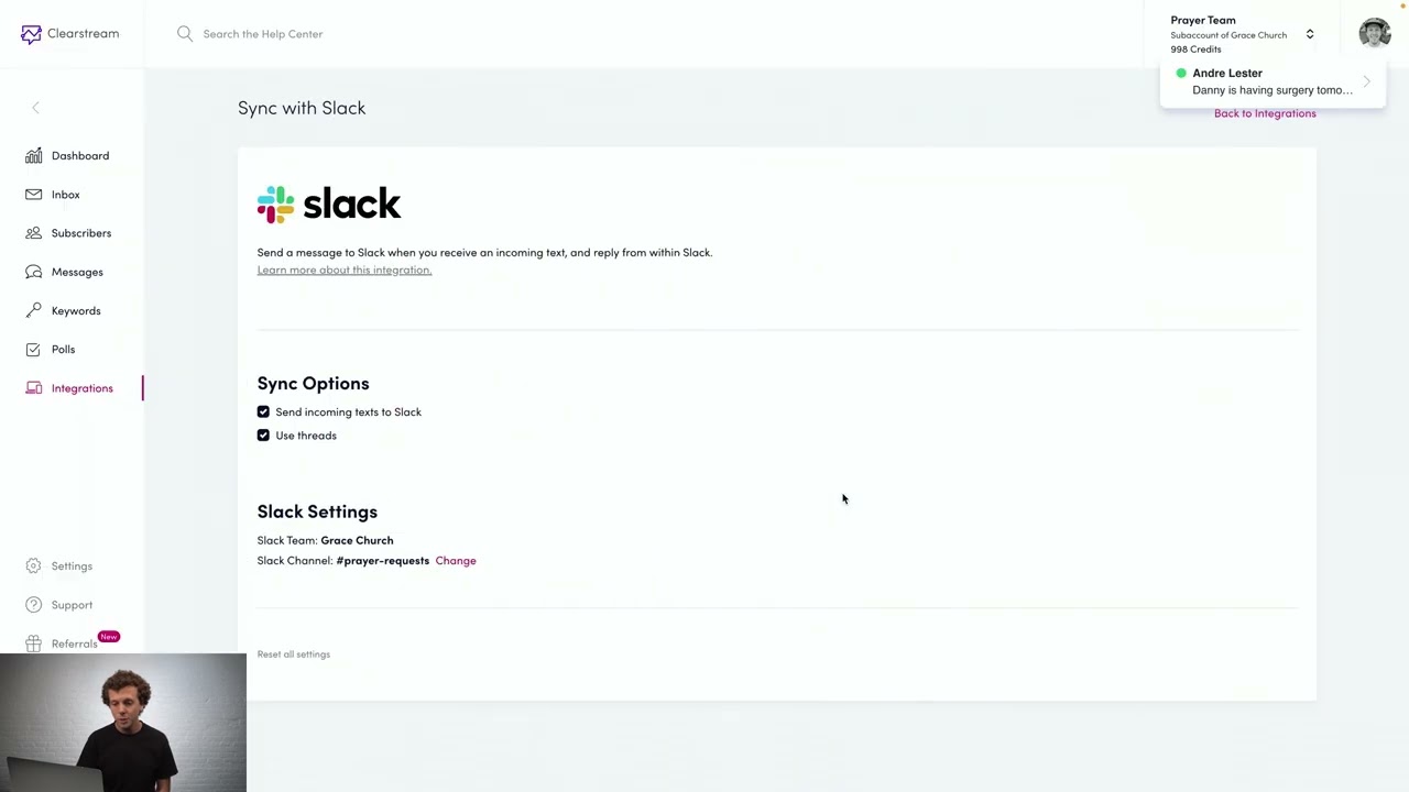 Slack Text Integration