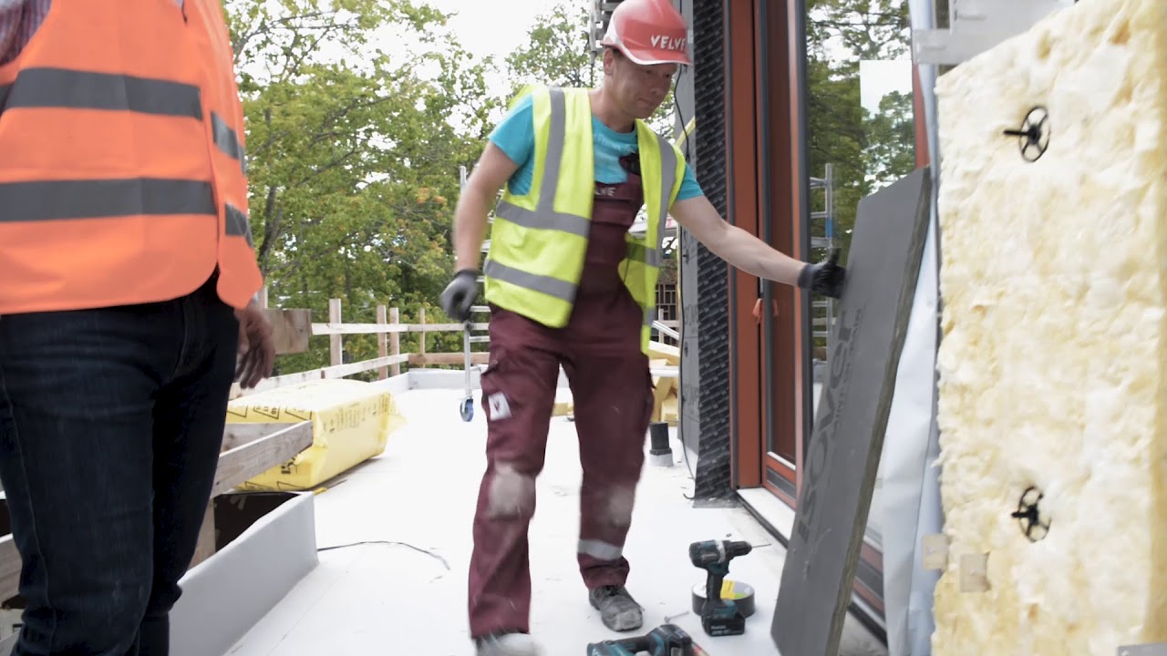 Isover pretvējas izolācijas iestrāde Ventilējamās fasādes konstrukcijā