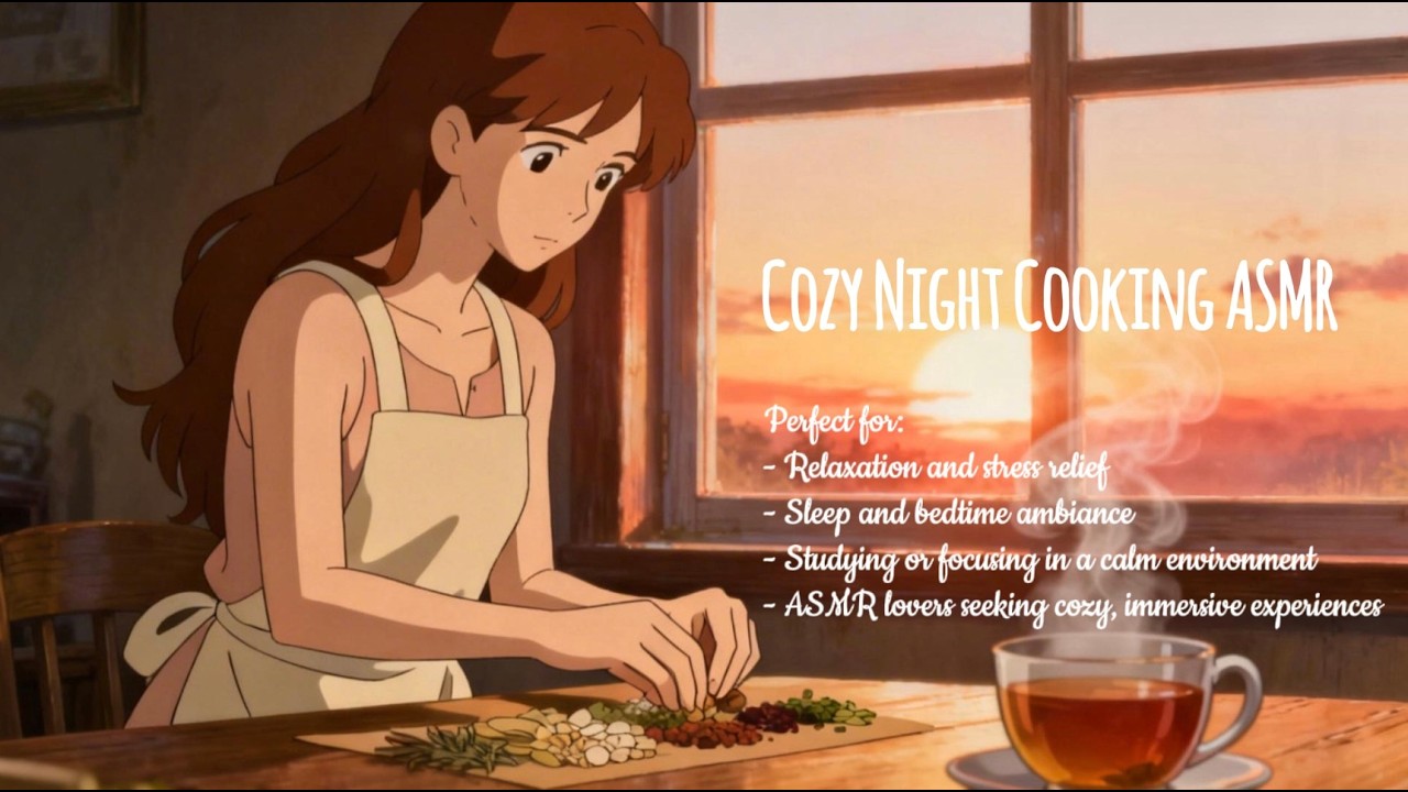 Cozy Night Cooking ASMR | 10min Gentle Piano, Rice Cooking & Night Insects Sounds for Relaxation