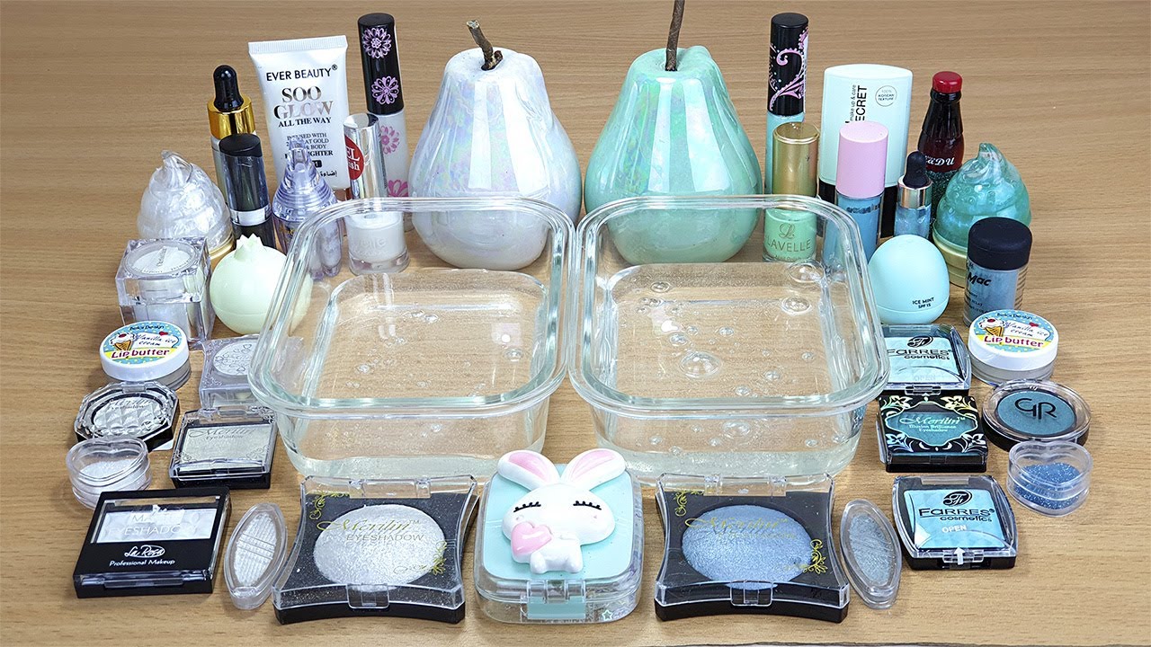 WHITE vs MINT SLIME Mixing makeup and glitter into Clear Slime Satisfying Slime Videos