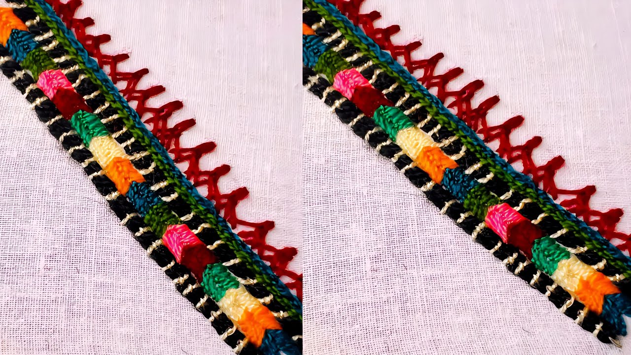 Balochi trending hand embroidery border line design/easy stitch for beginners