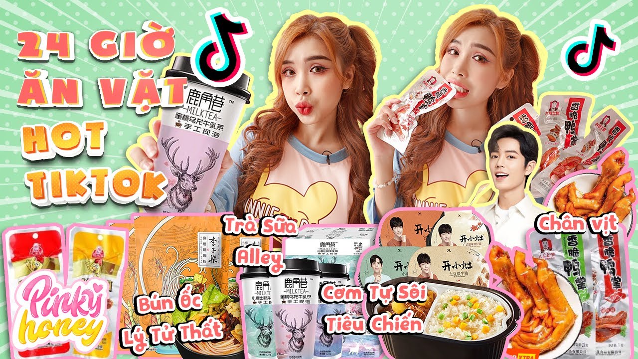 THỬ THÁCH 24H ĂN TẤT CẢ ĐỒ ĂN VẶT HOT TIKTOK | PINKY HONEY