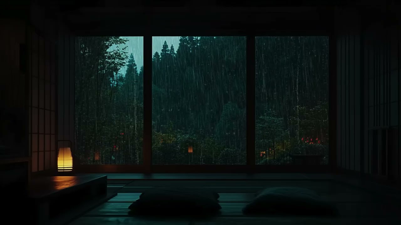 Soft Rain Sounds in a Tranquil Garden 🌧 (No Ads) | Calm Dark Bedroom Ambience for Deep Sleep