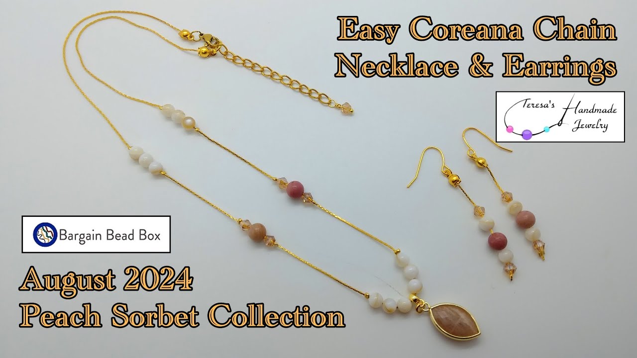 Easy Coreana Chain Necklace & Earrings | Bargain Bead Box | August 2024 | Peach Sorbet Collection