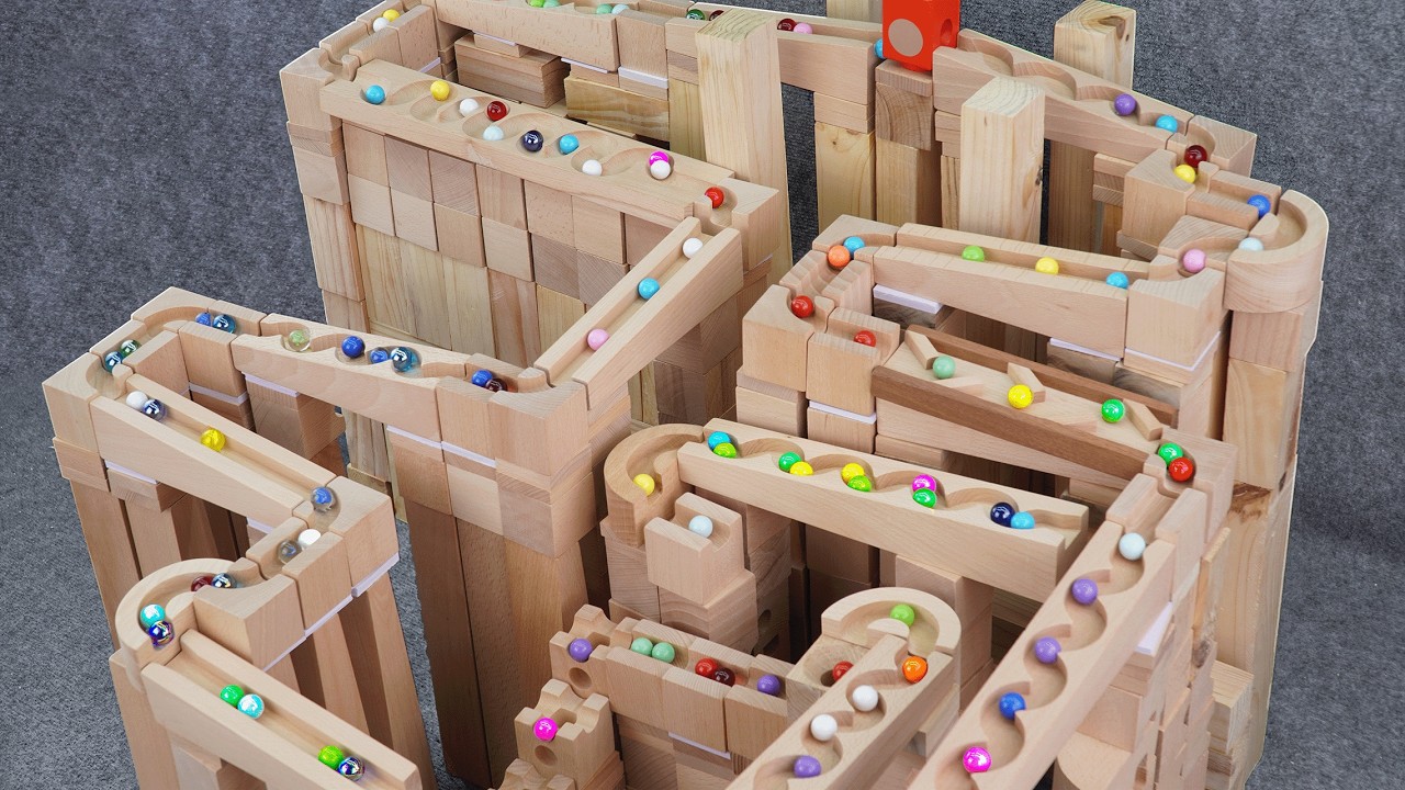 Marble Run ASMR ☆【Various wooden courses】HABA Wave Slope & Rainbow Stairs Marble Pack Rail, Truck #8