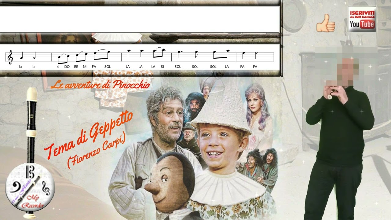 Tema di Geppetto (F. Carpi) Flauto dolce soprano, recorder, flauta dulce, flûte à bec, blockflöte.