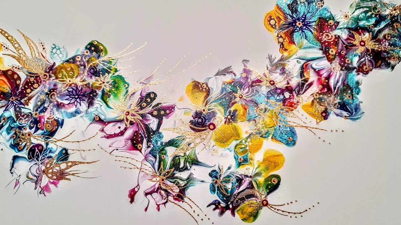 'Mairea' Beautiful Cascade of Flowers #acrylicpouring #malletsmash #floralart