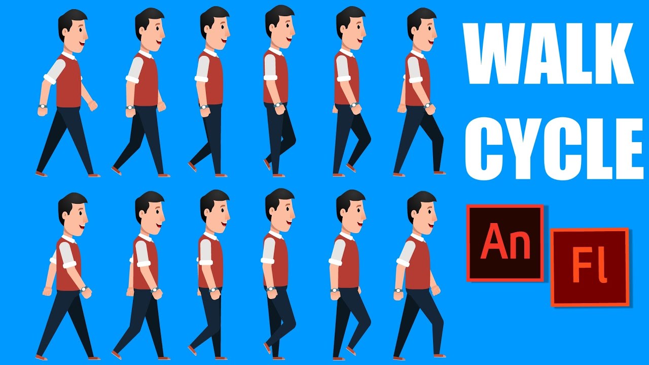 Side Walk Cycle in Adobe Animate CC tutorial | frame by frame Rigging Walk cycle