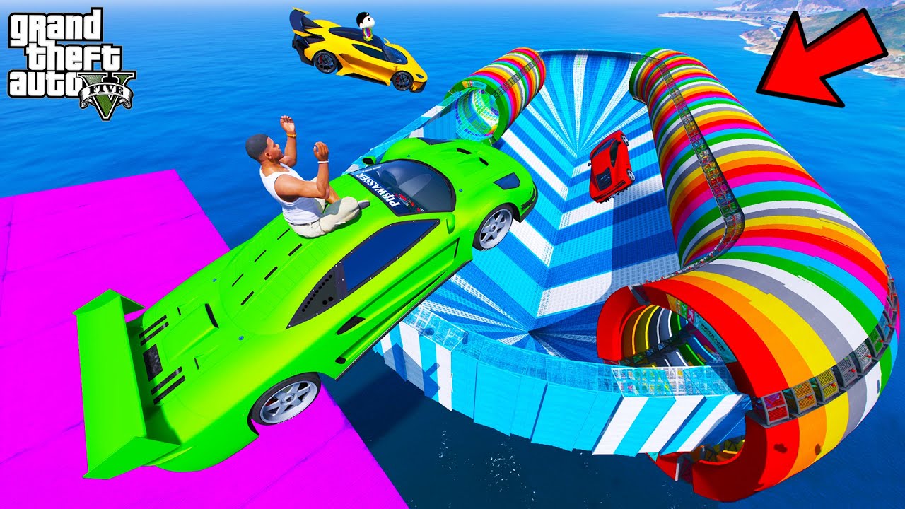 FRANKLIN TRIED RAINBOW COLOR TUB PARKOUR RAMP CHALLENGE GTA 5 | SHINCHAN and CHOP