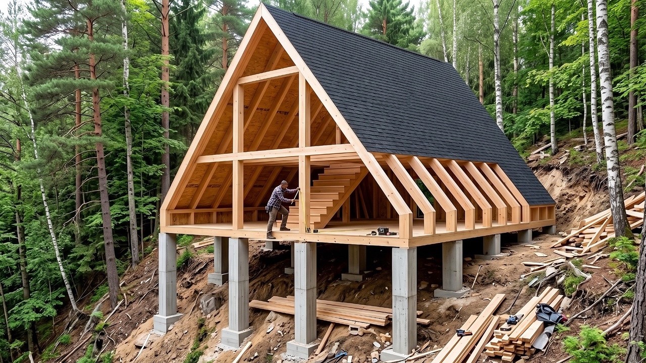 Man Builds a Dream A-Frame Cabin in the Forest | Start to Finish by @darryldarks