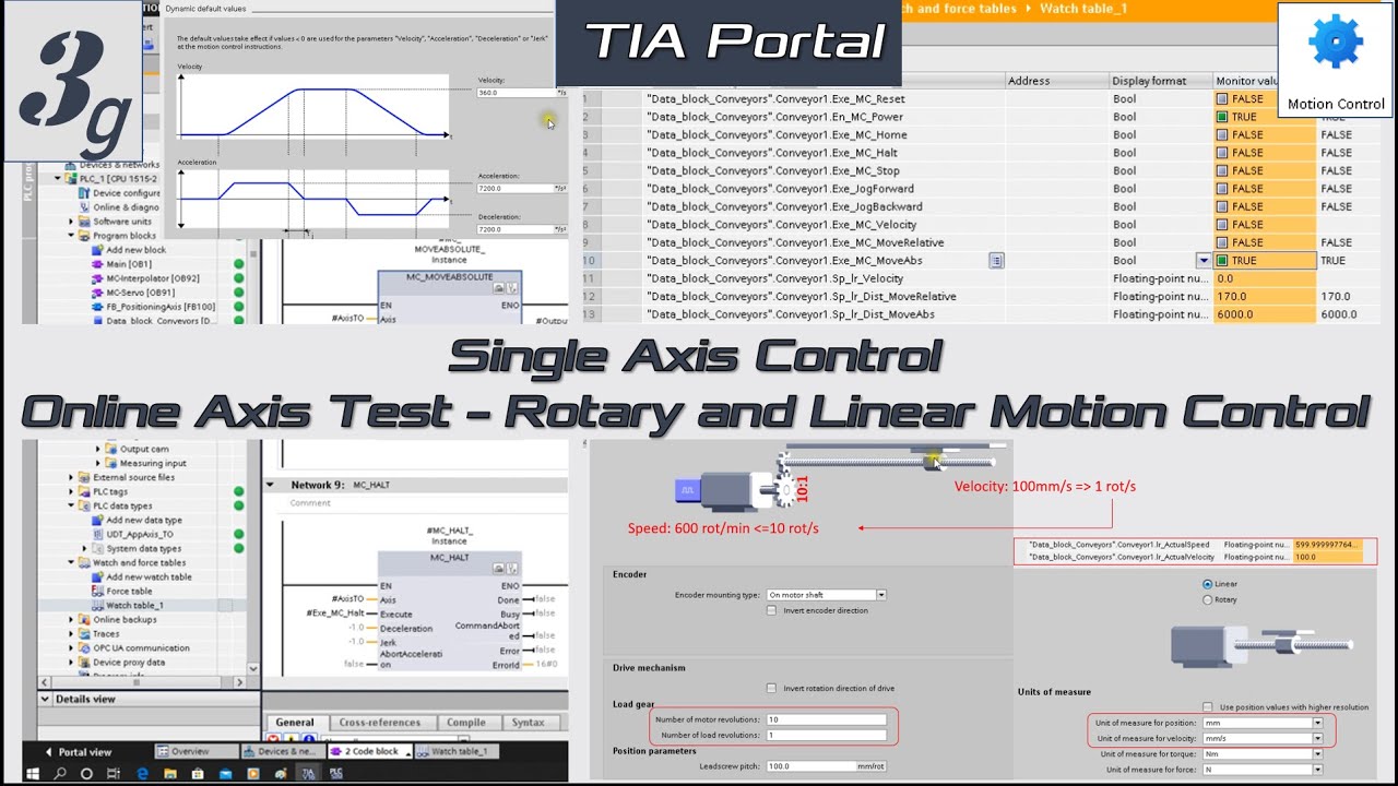 MS03g. [Siemens Motion Control] Rotary and Linear Motion Control Online Test in TIA Portal [9/10]