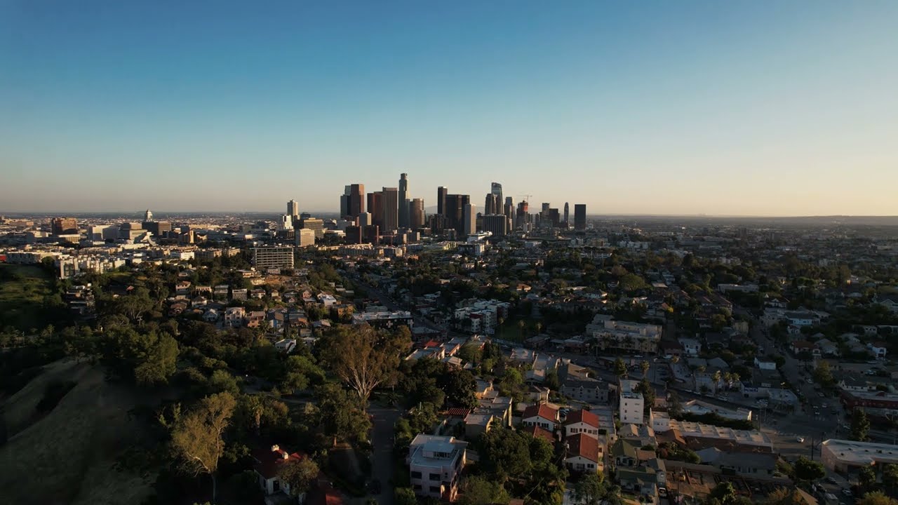Aerial View of Downtown LA Sunset