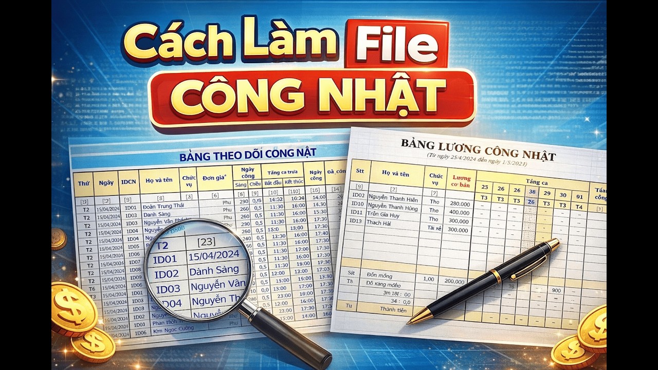P40 - Miễn phí File excel Bảng theo dõi & Tính lương công nhật siêu tốc - Tự động hóa báo cáo