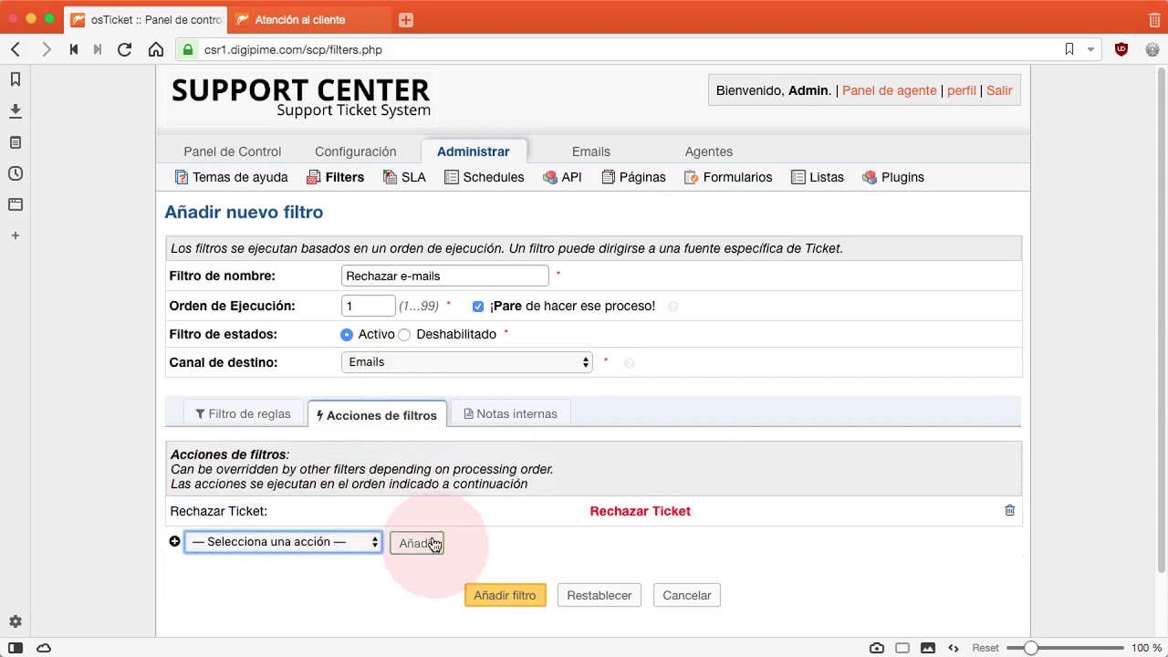 Osticket v 1.11+ - Filtros para automatizar la asignaci&oacute;n de tickets