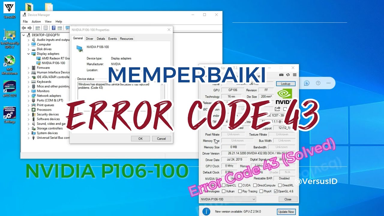 Tutorial Memperbaiki NVIDIA P106-100 Error Code 43 (Solved) | @VersusID