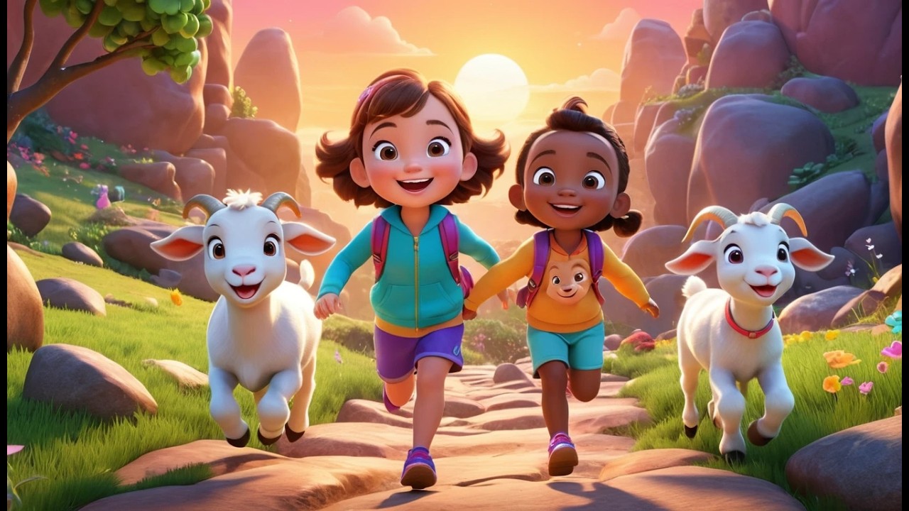 Four Little Goats 🐐 Rocky Path Adventure  Fun Farm Animal Song for Kids | Playful Counting Nursery