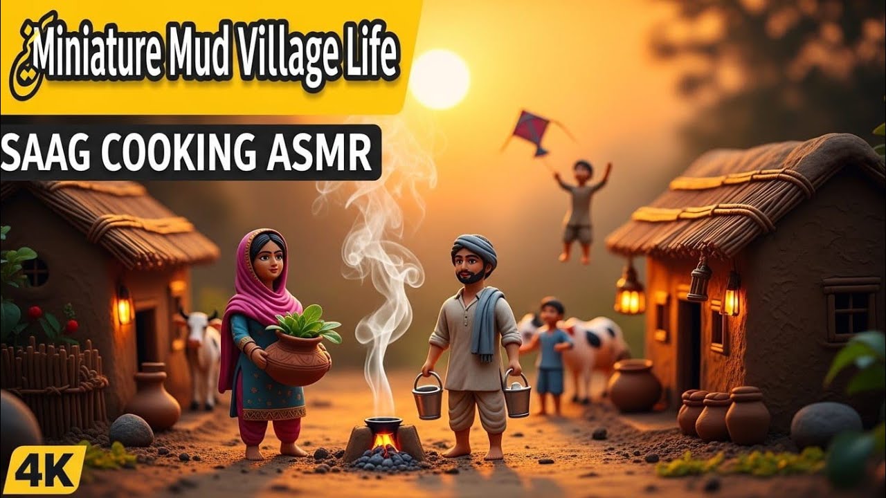 Miniature Mud Village Life | Saag Cooking ASMR in Tiny Clay Kitchen 🌿🔥
