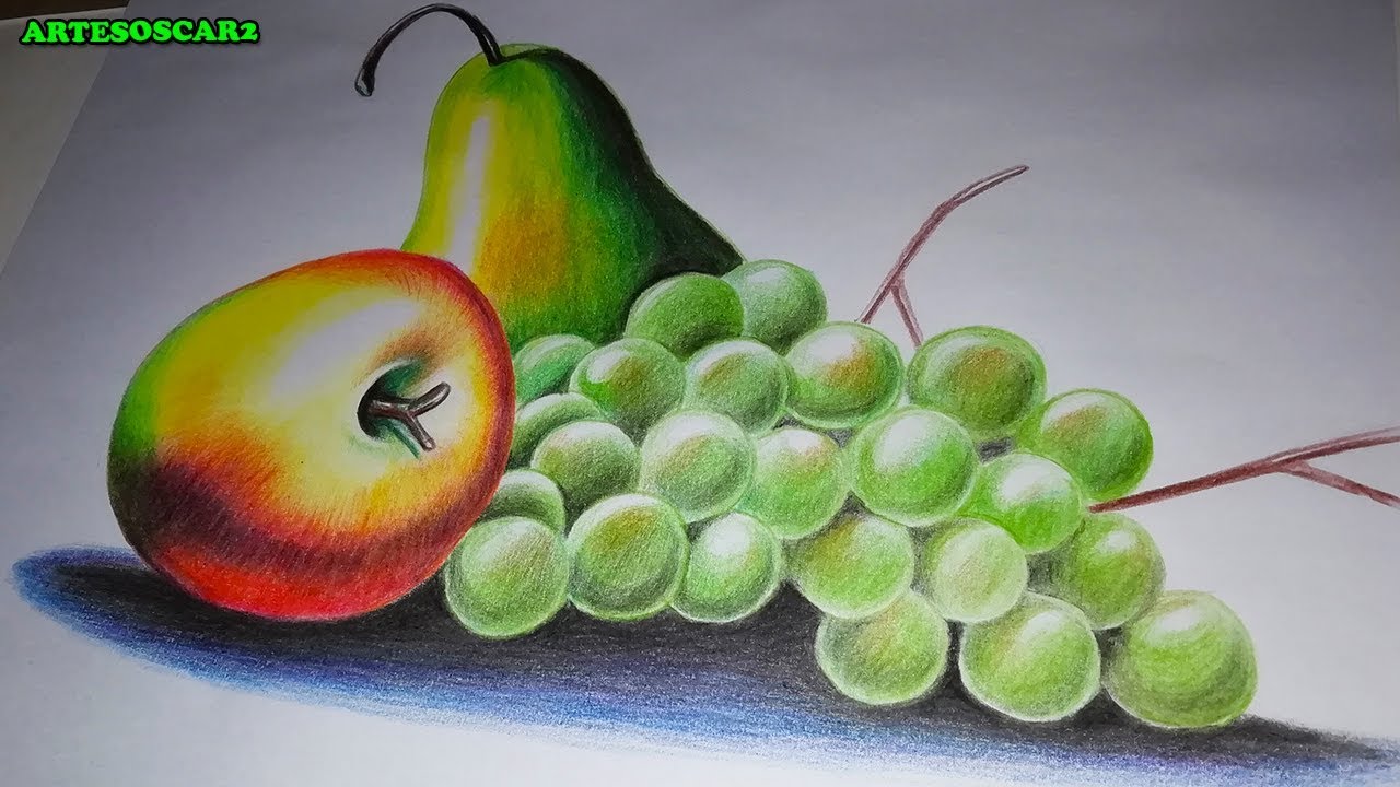 COMO DIBUJAR BODEGONES - Como Dibujar Frutas con Lapices de Colores