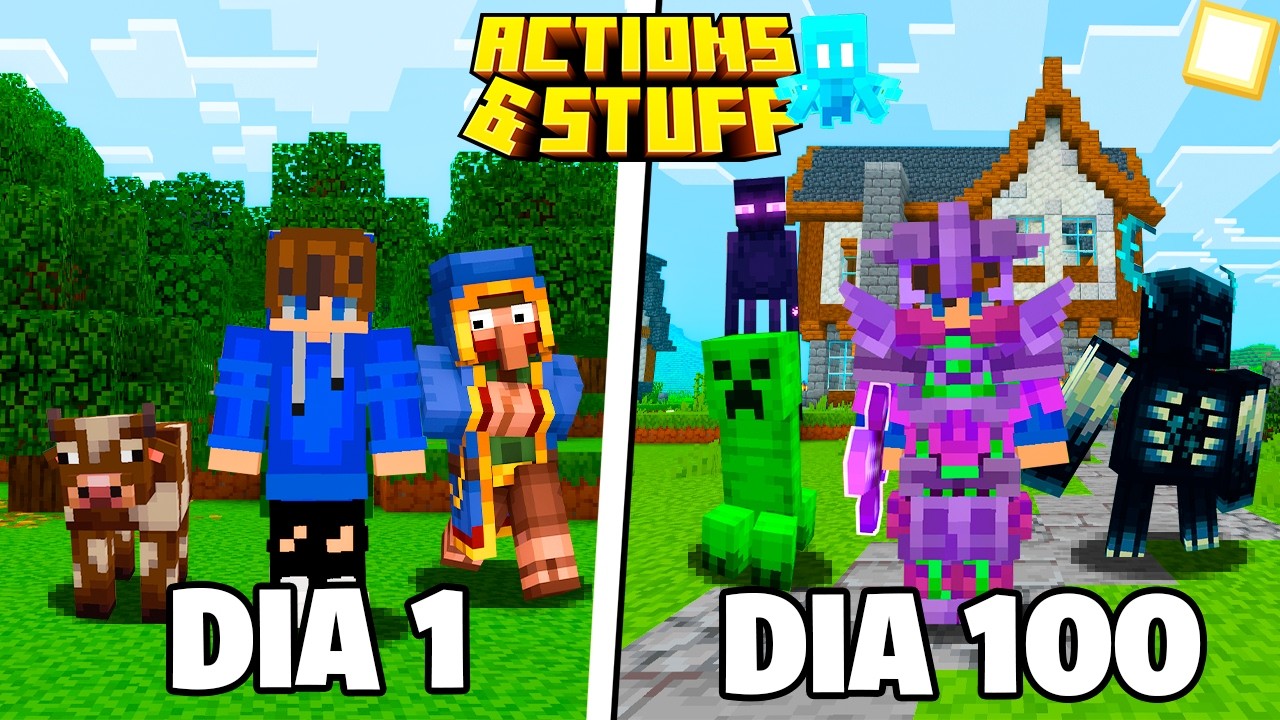 SOBREVIVI 100 DIAS NO ACTIONS & STUFF DO MINECRAFT BEDROCK