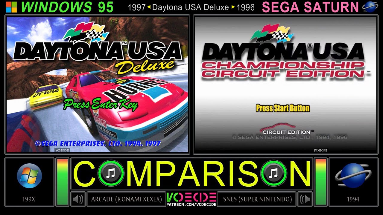 [CCE] Daytona USA Deluxe (PC vs Sega Saturn) Side by Side Comparison - Dual Longplay (Windows 95)
