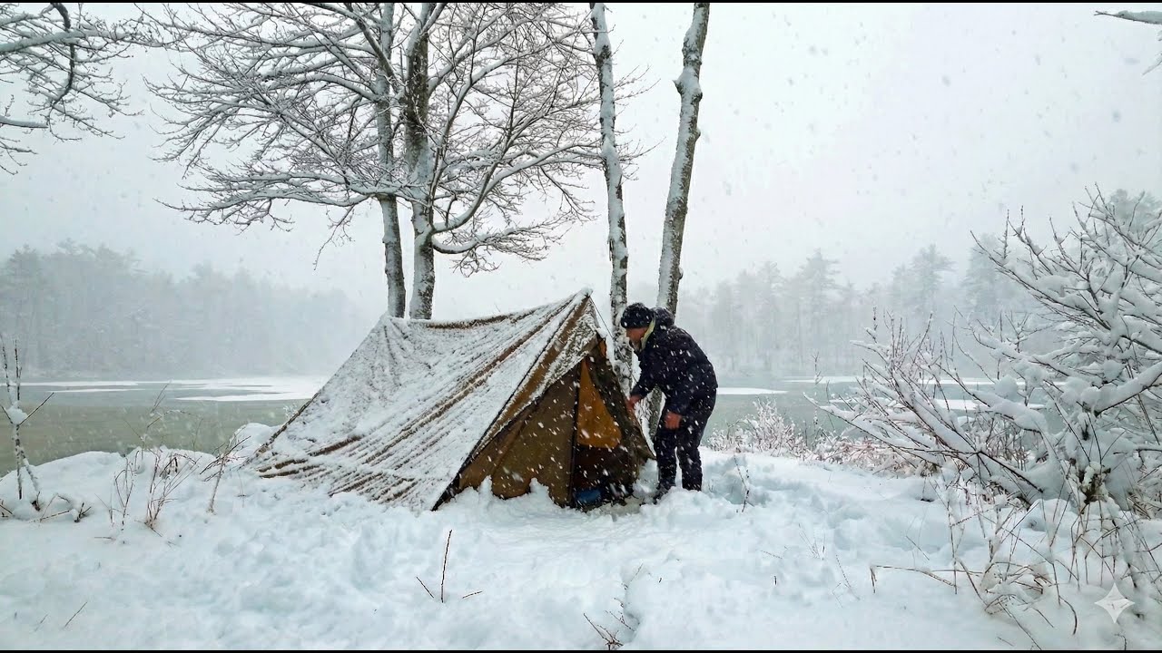 Solo Wilderness Camping in Freezing Winter | Cooking on Fire in Deep Snow