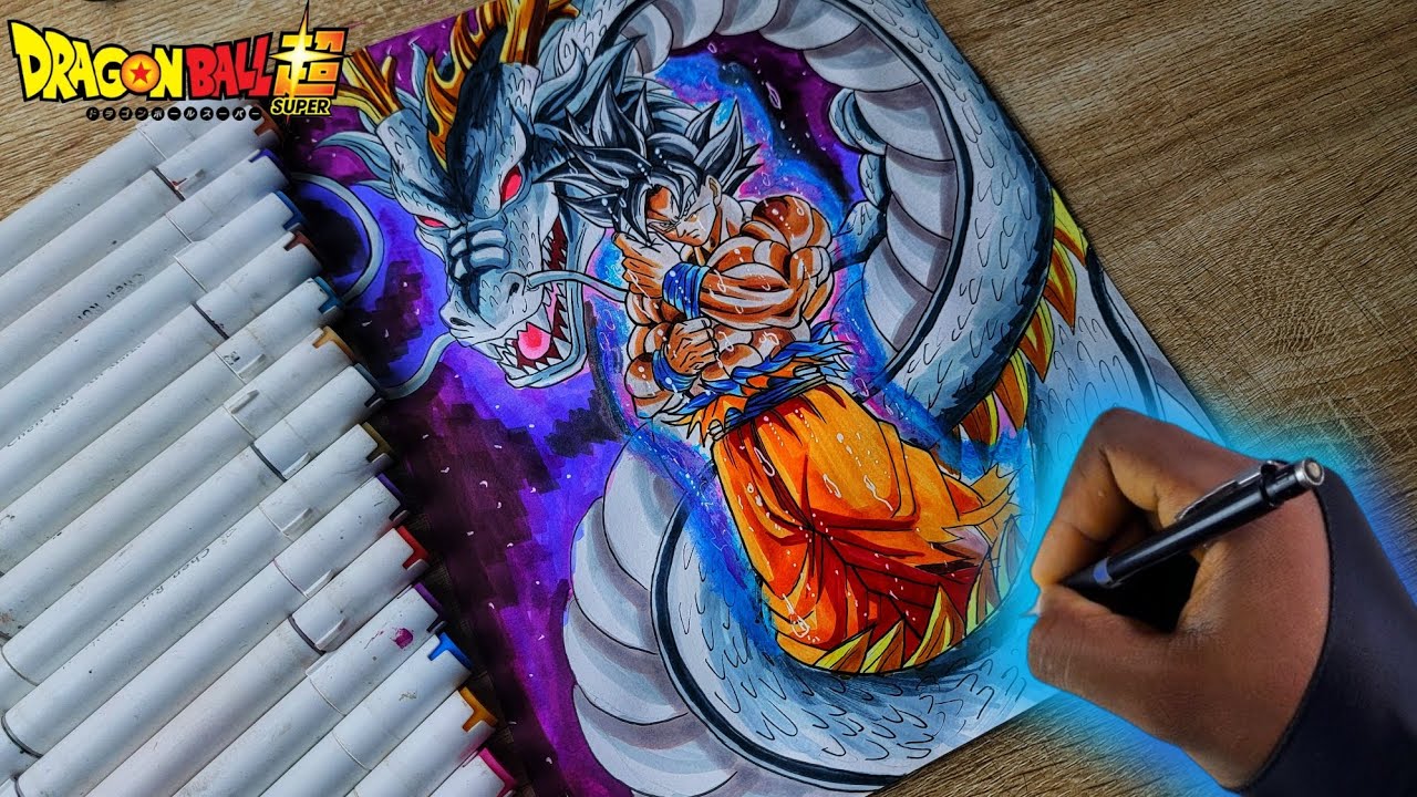 How to Draw Goku Mastered Ultra instinct With Shenron- Epic Drawing- [ Dragonball ]