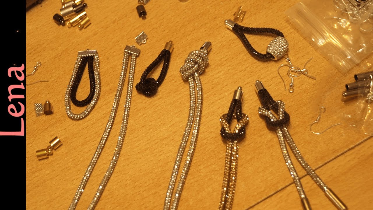 𝗠𝗮𝗰𝗿𝗮𝗺𝗲 with 𝗟𝗲𝗻𝗮 💎 Rhinestone cord earings 💎 Strass Schmuck Ohringe 💎 Серги из стразового шнура 