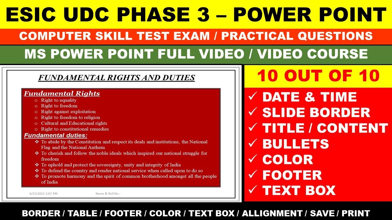 ISRO UDC PHASE 3 COMPUTER SKILL TEST POWER POINT QUESTION WITH ANSWER FULL COURSE VIDEO ESIC UDC