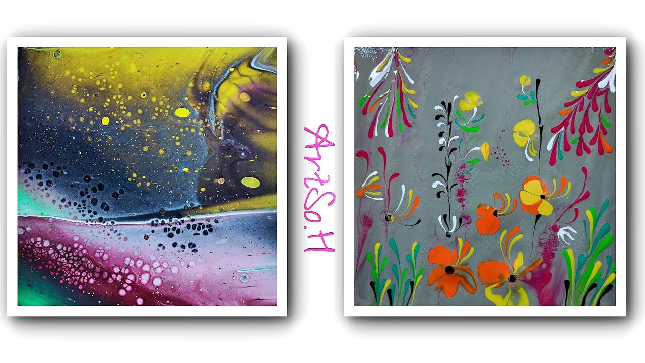ACRYLIC POURING -- (Coulée et pouring ballon, pinceau) 