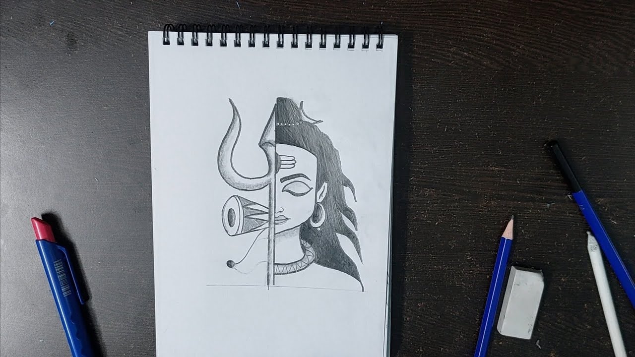 Shiva Trishul pencil shading 