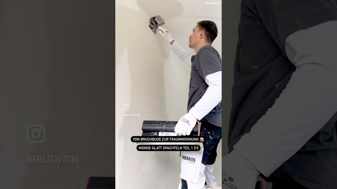 W&auml;nde glatt spachteln mit der Spachtelwalze 🚧 #spachteln #maler #renovieren #umbau #altbau #hausbau