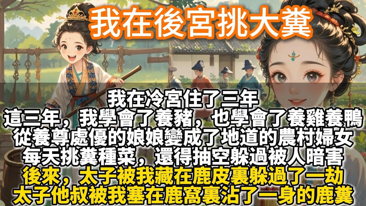 完結溫馨文：我在後宮挑大糞。我在冷宮住了三年，這三年，我學會了養豬，也學會了養雞養鴨。從一個養尊處優的貴妃娘娘變成了一個地道的農村婦女。每天挑糞種菜，忙得不亦樂乎。還得抽空躲過被人暗害。