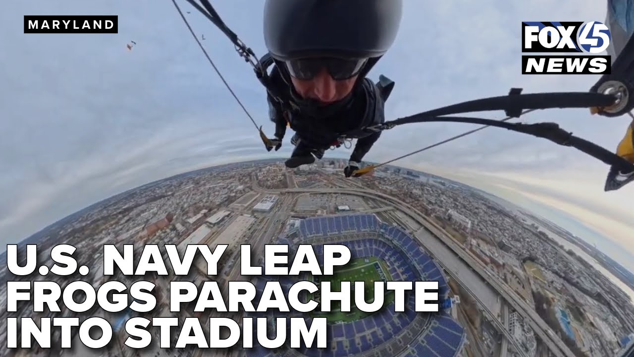 WATCH: U.S. Navy's parachute team practices jump for Army-Navy game at M&T Bank Stadium