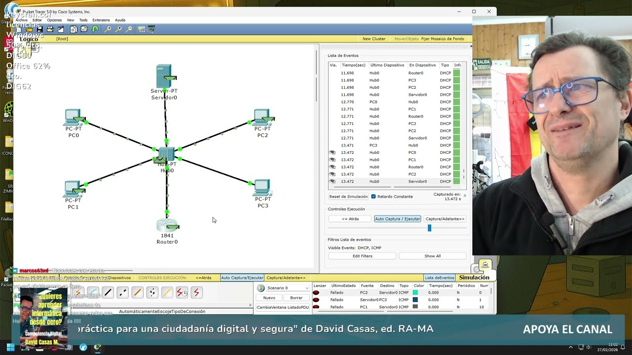 Prueba de RED con un HUB! es eficiente? diferencias con un SWITCH #ccna #cisco