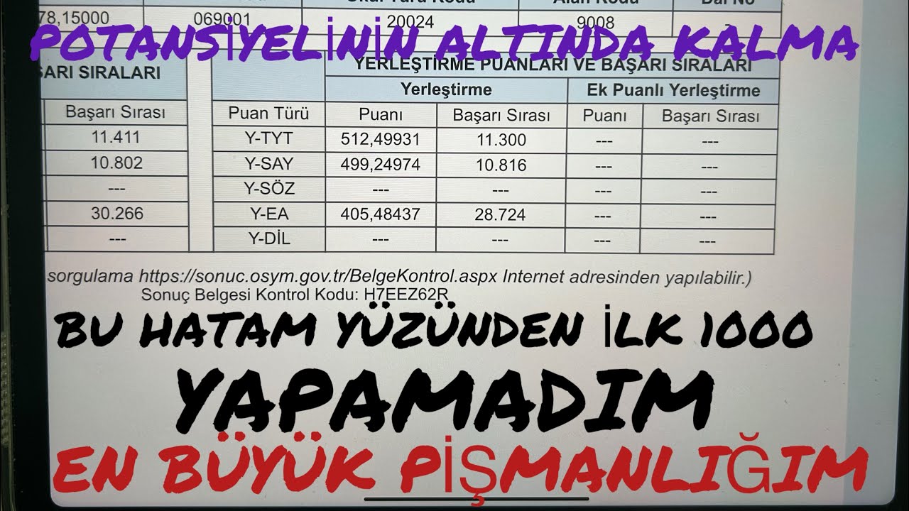 BU HATAM YÜZÜNDEN 10 BİNE GİRDİM|YKS’DE EN BÜYÜK PİŞMANLIĞIM #yks2025 #ilk1000 #tıpfakültesi