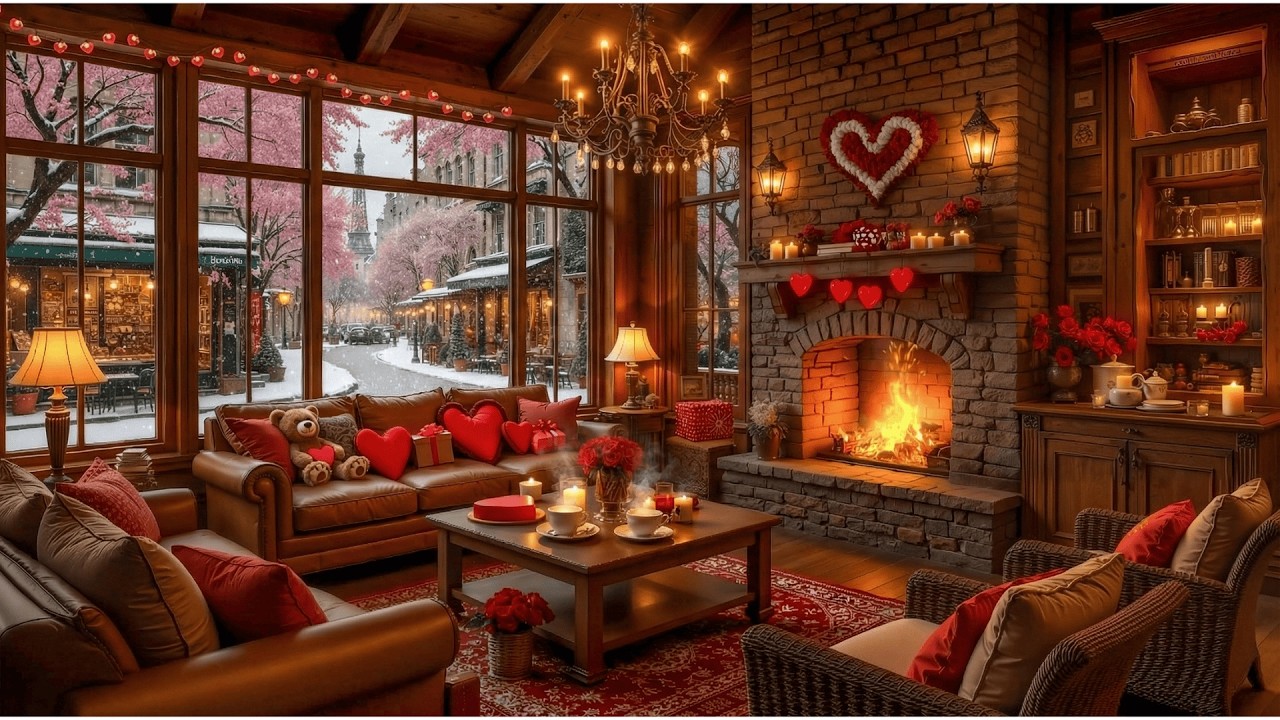 Cozy Winter Jazz Café ☕ Fireplace Ambience for Relaxing, Studying & Coffee Shop Vibes