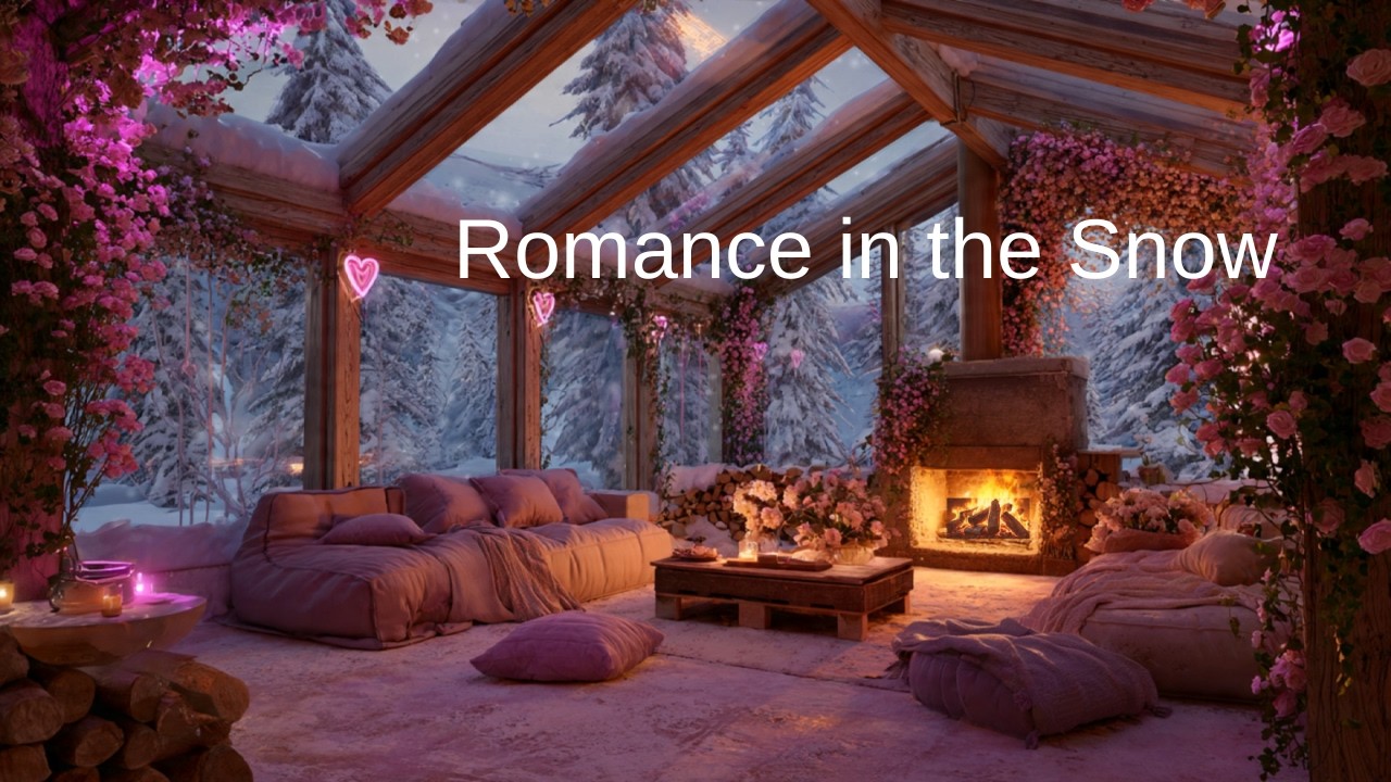 Romance in the Snow 🌹 | Valentine Night Cabin Ambience with Fireplace