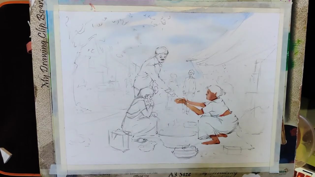Memory Drawing | MH-AAC CET | how to draw a market scene? part -2 PAINTING.