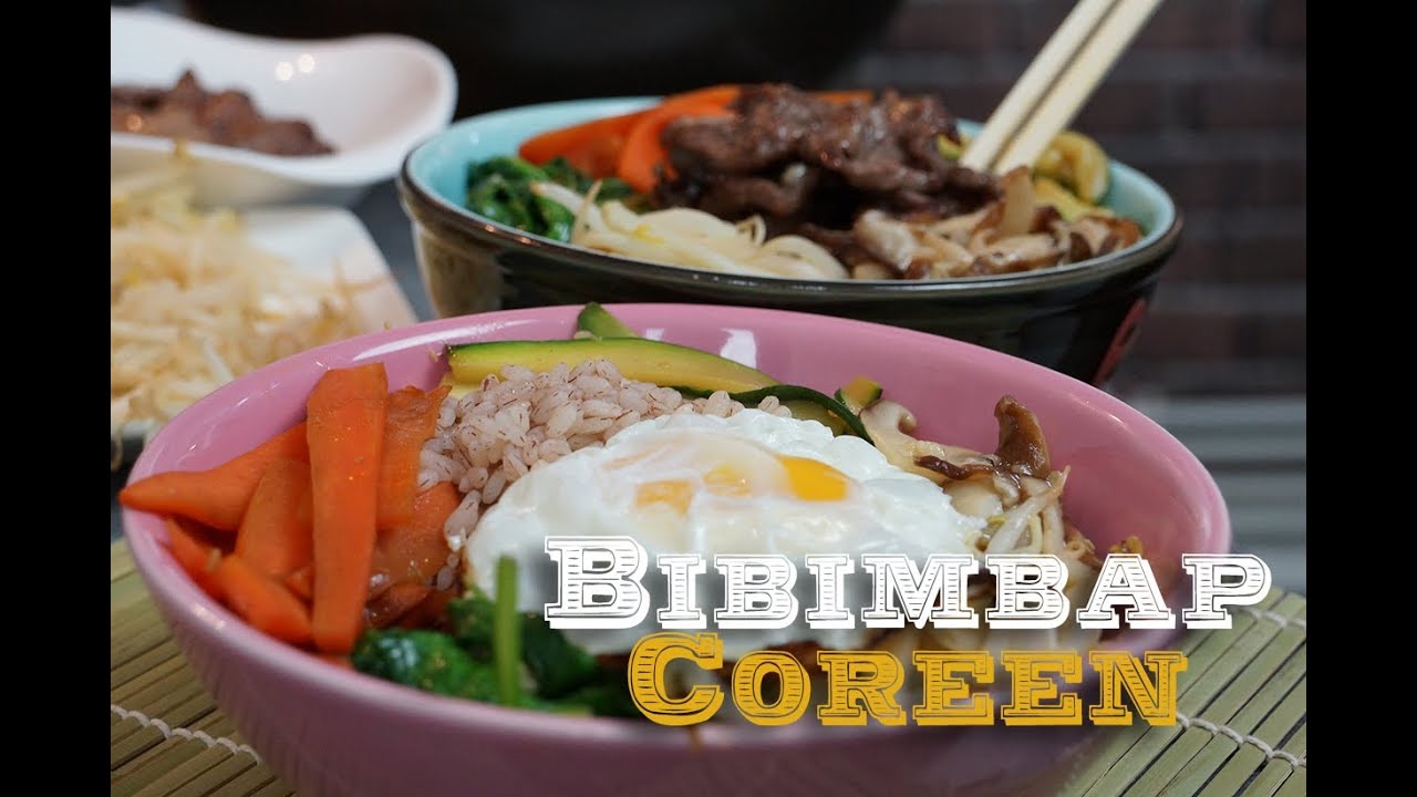 Recette du Bibimbap Coréen : riz au boeuf mariné et petits légumes sautés