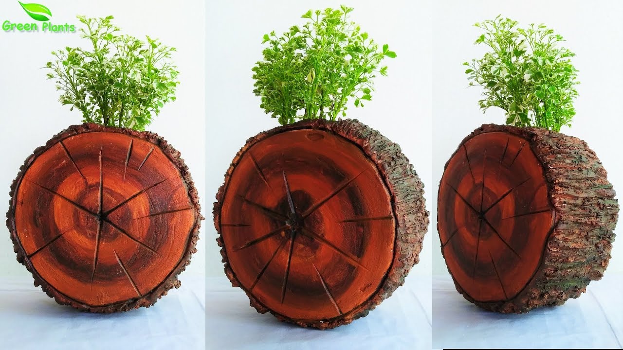 Creative Wooden Cement Slice Cement Planter | Tree Stump Piece Planter//GREEN PLANTS