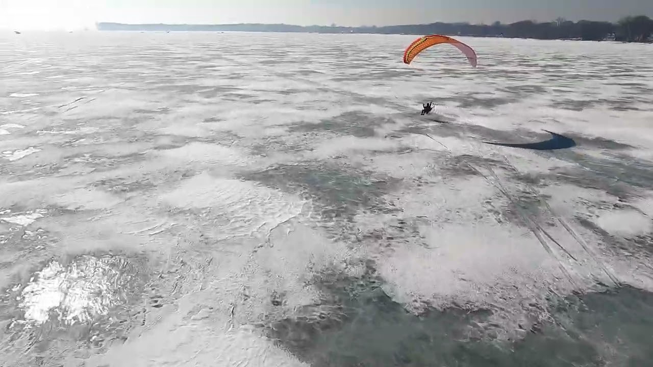 Paramotoring over Lake Winnebago during Sturgeon Spearing 2026