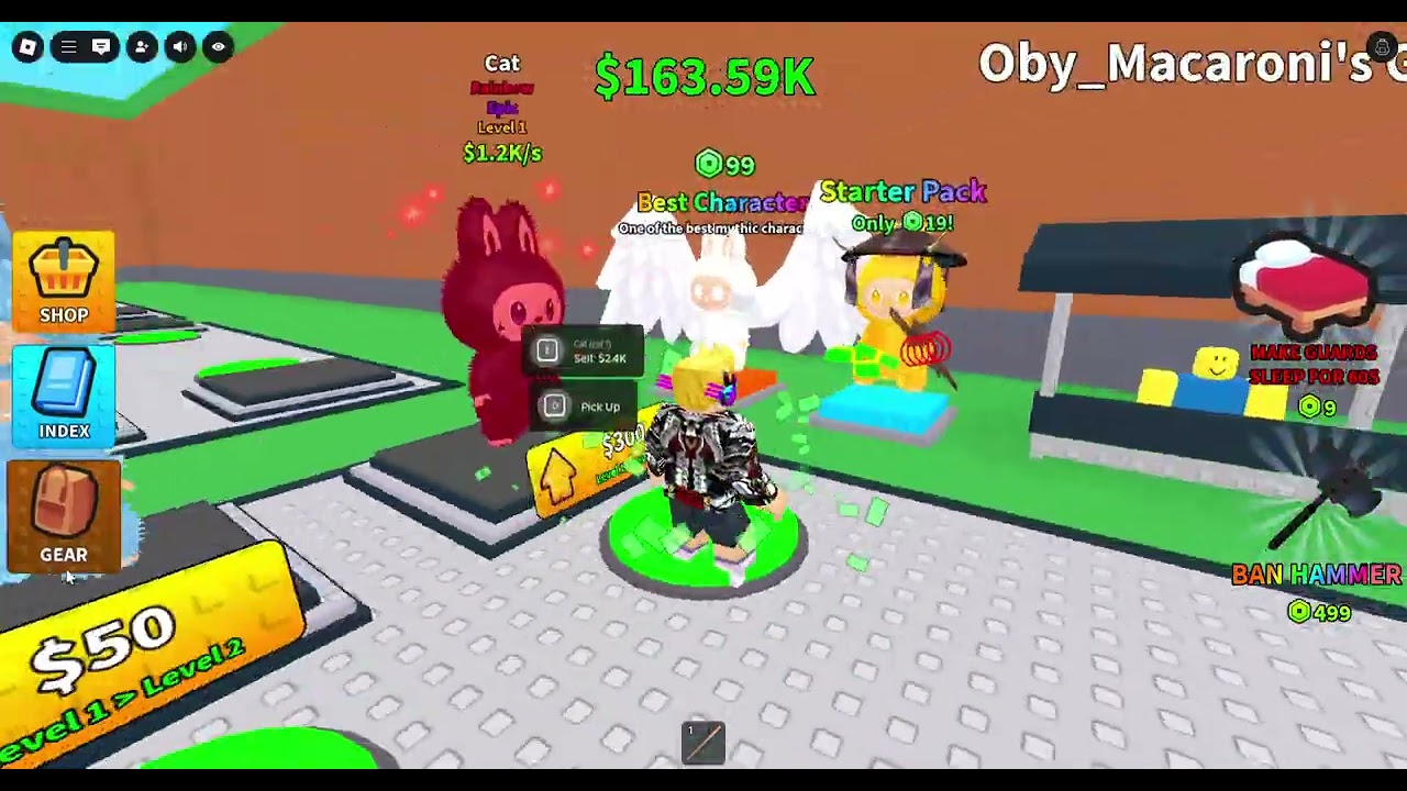 Playing Don't Steal the Labubu on Roblox - everything has to be $50/sec or more