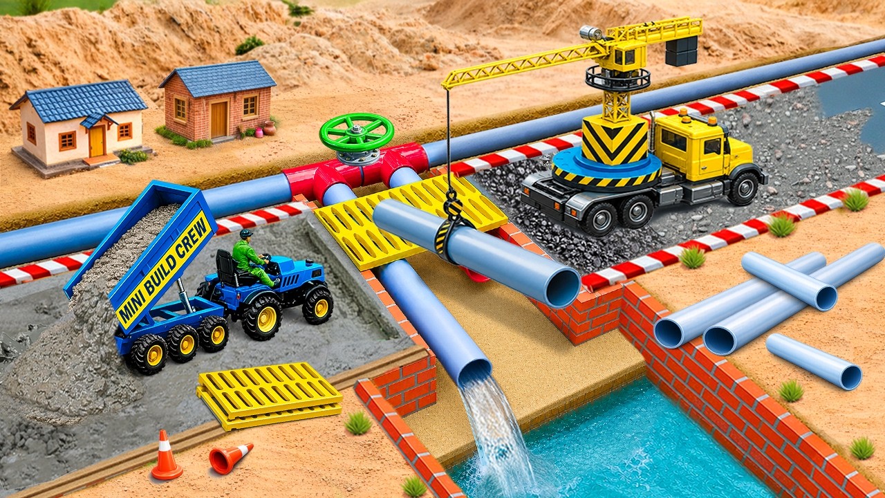 DIY Mini Tractor, Crane Build a Road with a Drainage System After a Hailstorm