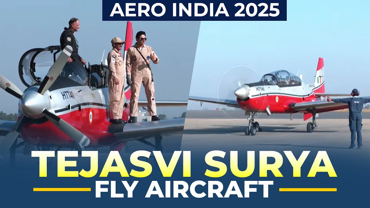 BJP MP Tejasvi Surya flies aircraft I Aero India 2025 I Bengaluru I Karnataka