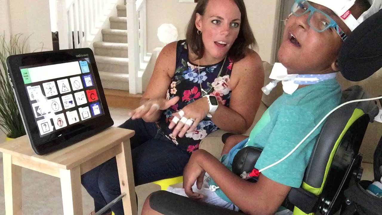 Mom and Siah using Tobii i15 PODD