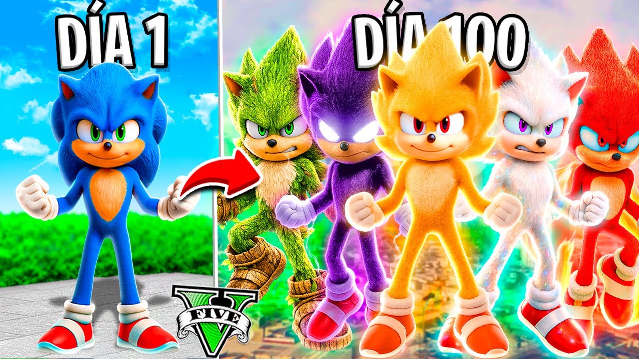 SOBREVIVÍ 100 DÍAS como TODAS LAS TRANSFORMACIONES de SONIC en GTA 5 !! (Sonic Movie mod)