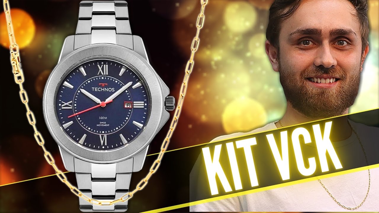 Kit Rel&oacute;gio e Semijoia Vck Joias - F06111AB/1A e Cord&atilde;o Banhado 18k