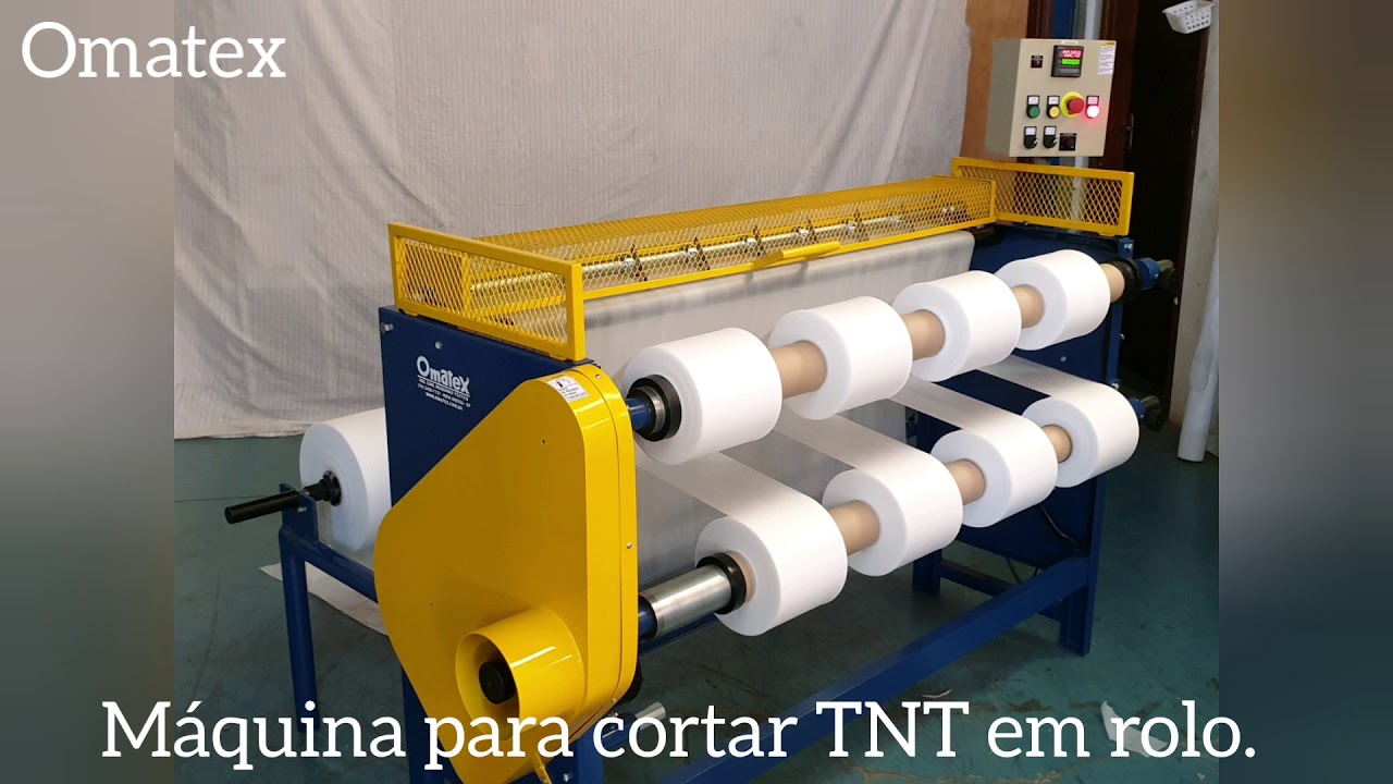 Máquina para cortar TNT em rolos para Fabricação de Máscara Descartável. MOD. OM-CF. Omatex
