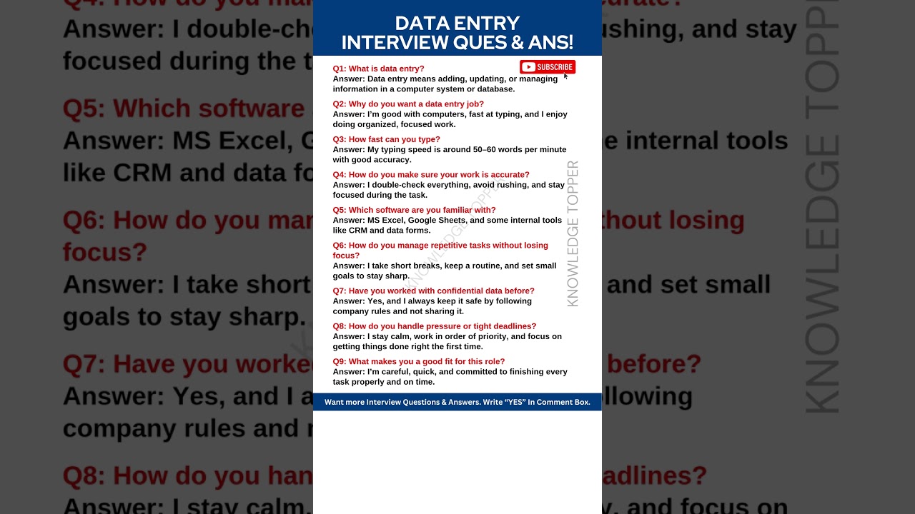 Data Entry Interview Questions and Answers