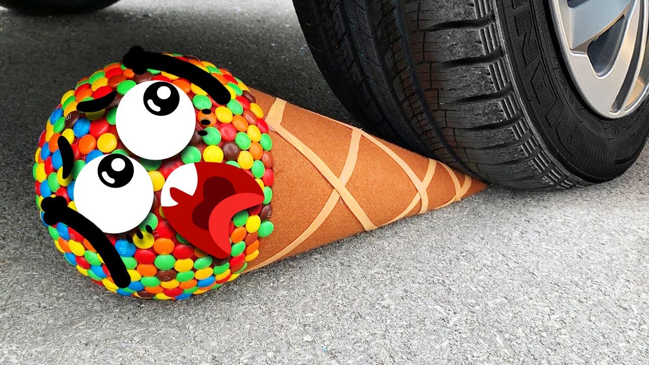 Experiment Car vs M&M Icecream Toy, Candy Mentos| Crushing Crunchy & Soft Things by Car- Woa Doodles